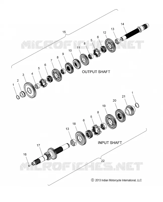 DRIVE TRAIN, INPUT/OUTPUT SHAFT ASM. - N15TCAAA/TRAAA ALL OPTIONS (49INDIANTRANS14)