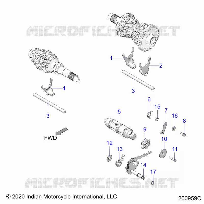 DRIVE TRAIN, SHIFT GABELN AND DRUM