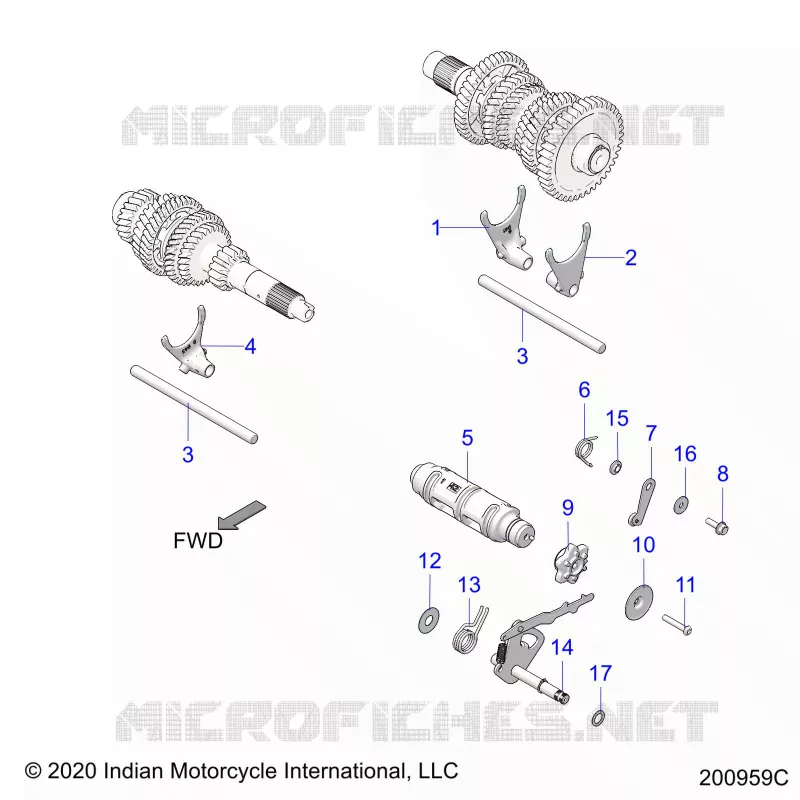 DRIVE TRAIN, SHIFT GABELN AND DRUM