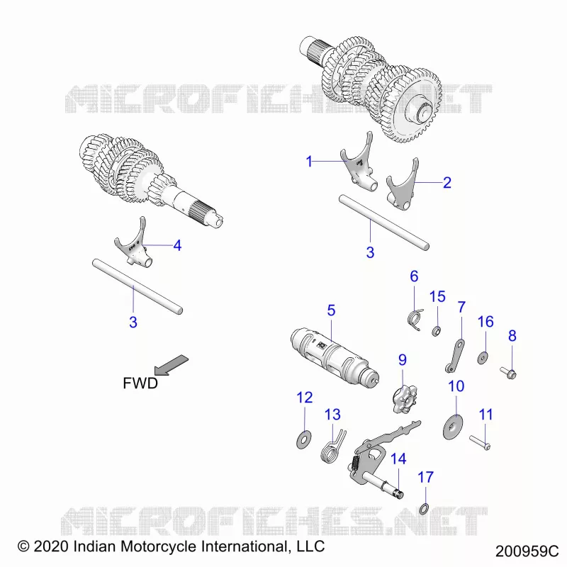 DRIVE TRAIN, SHIFT GABELN AND DRUM