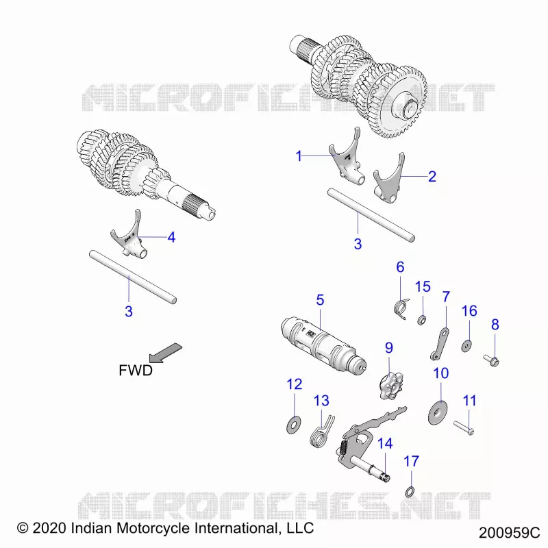 DRIVE TRAIN, SHIFT GABELN AND DRUM