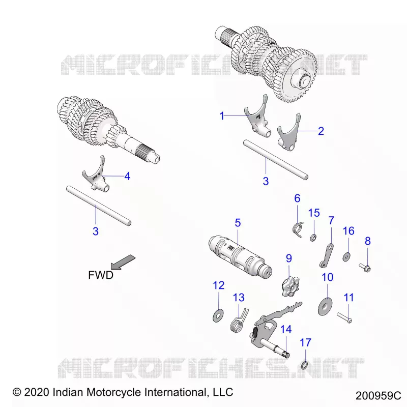 DRIVE TRAIN, SHIFT GABELN AND DRUM