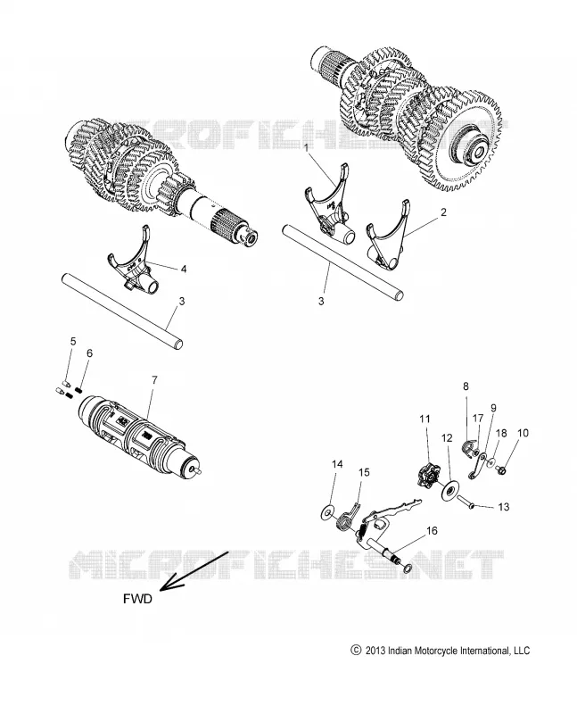 DRIVE TRAIN, SHIFT FORKS AND DRUM - N15CCC/CCV ALL OPTIONS (49INDIANSHIFTFORK14)