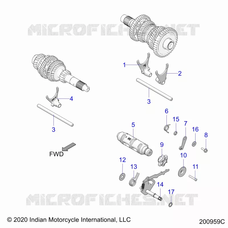 DRIVE TRAIN, SHIFT GABELN AND DRUM
