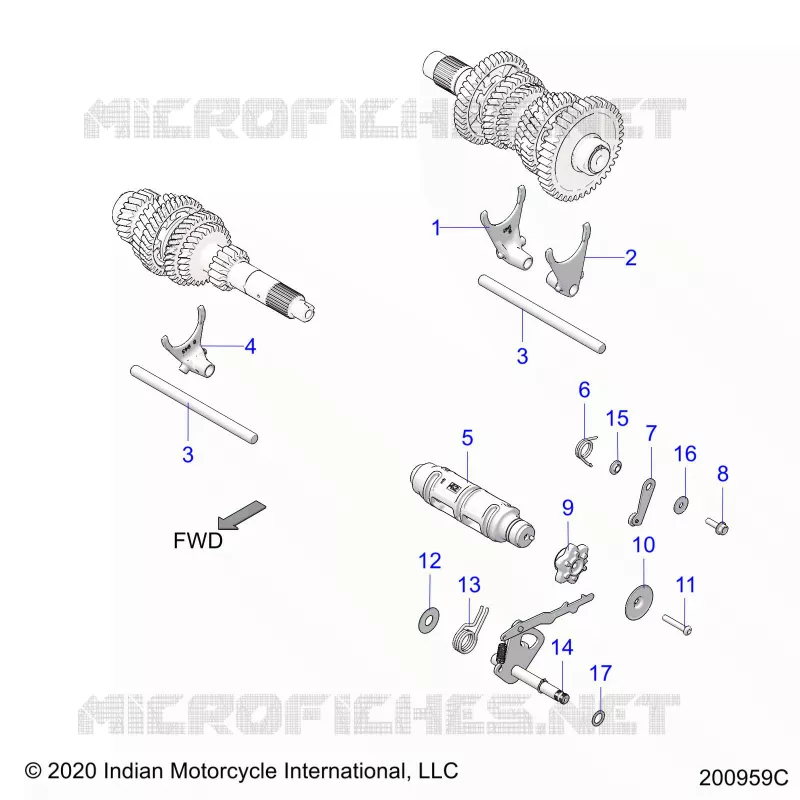 DRIVE TRAIN, SHIFT GABELN AND DRUM