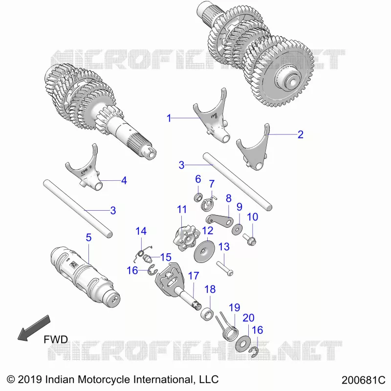 DRIVE TRAIN, SHIFT GABELN AND DRUM