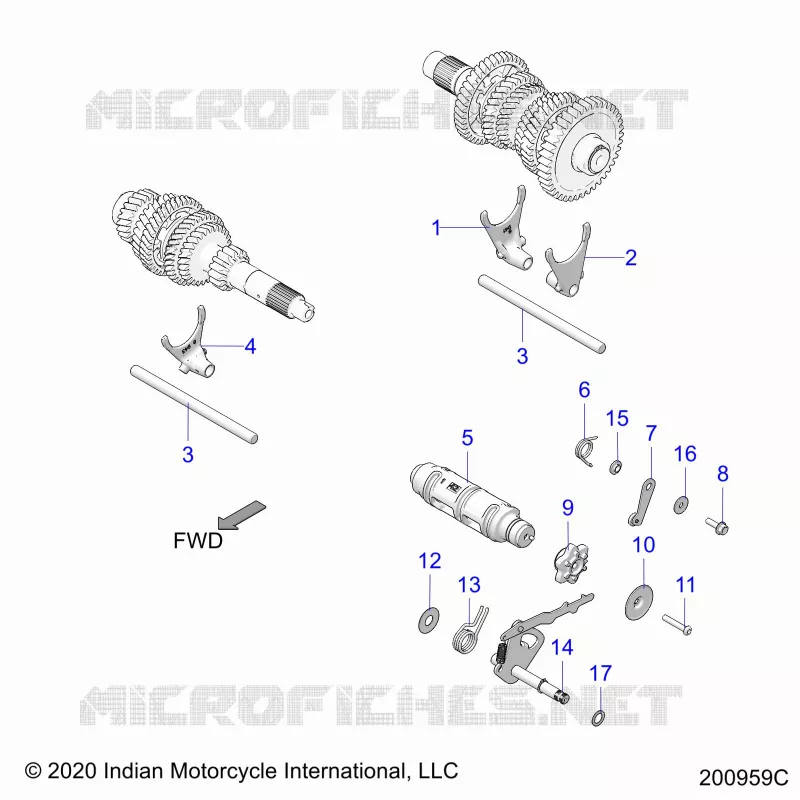 DRIVE TRAIN, SHIFT GABELN AND DRUM